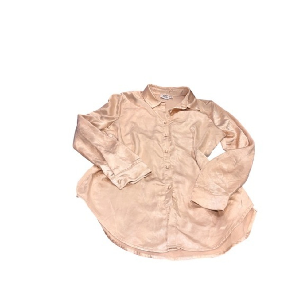 Princess Polly Satin Long Sleeve Button Up Shirt Blouse Beige Size UK 16 US 12‎